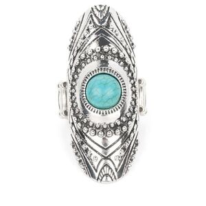 Silver and Turquoise Statement Ring Rural Residence - Blue Fashion Jewelry